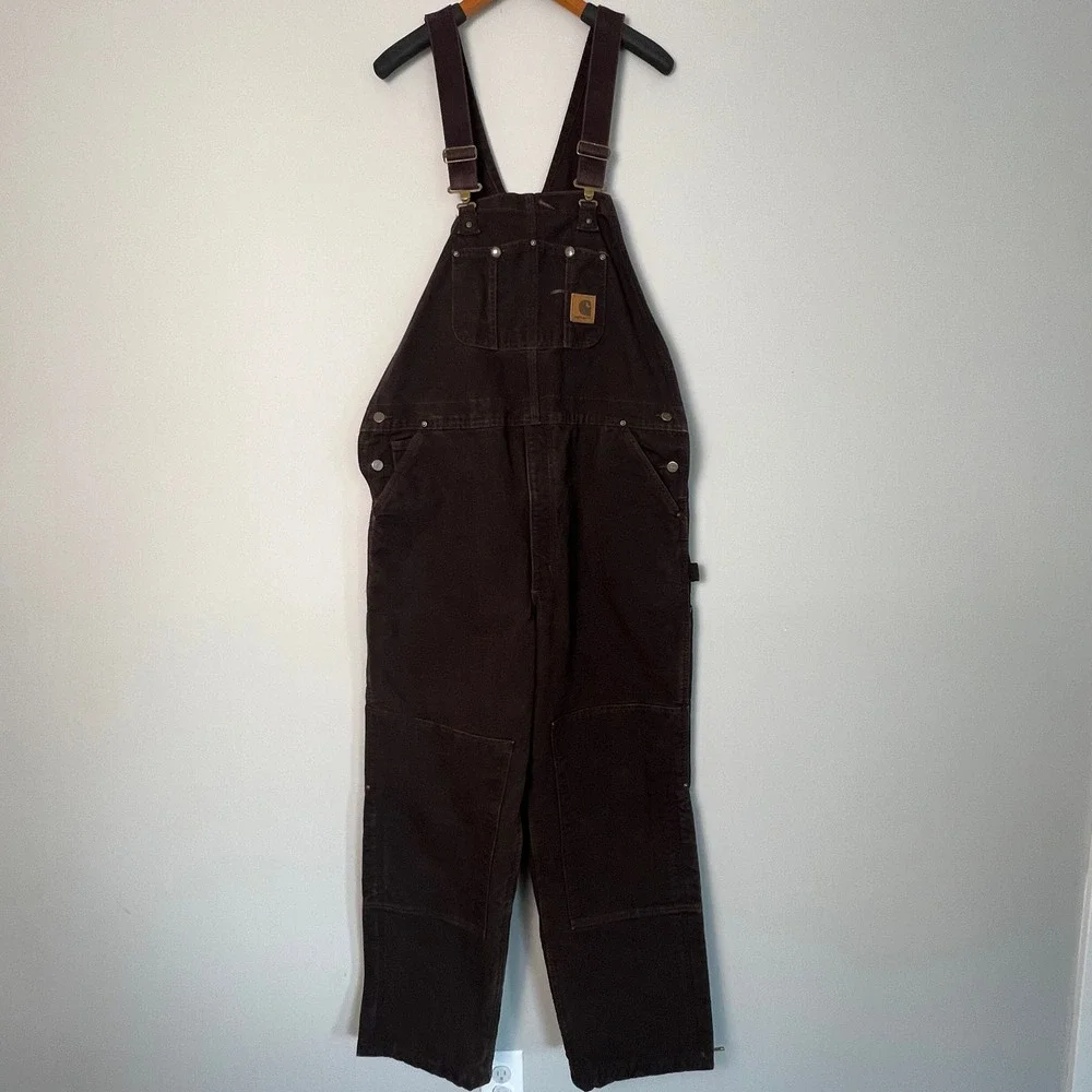 Carhartt R27 DKB Duck Bib Overalls Mens 42x32 Brown Double Knee Workwear Cargo